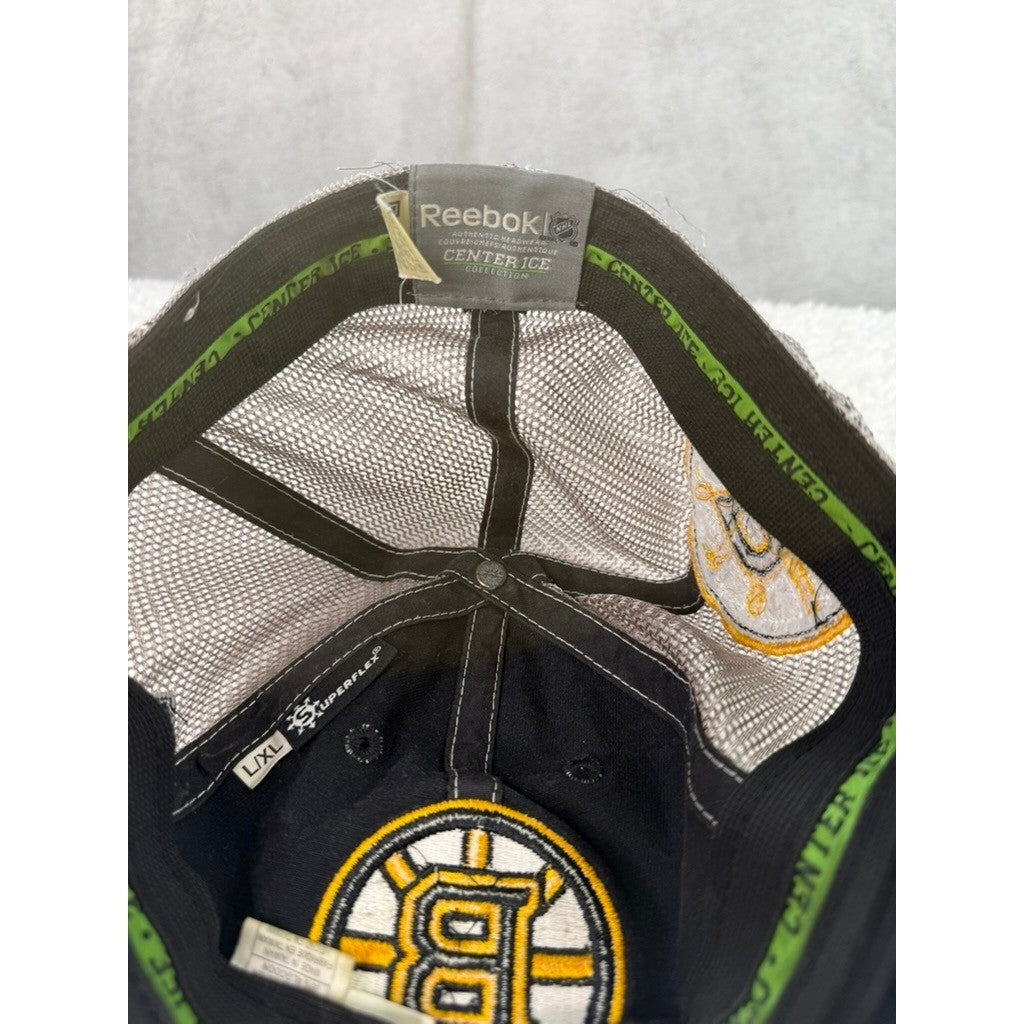 Boston Bruins NHL Reebok Center Ice Trucker Hat Black Yellow Flexfit L XL