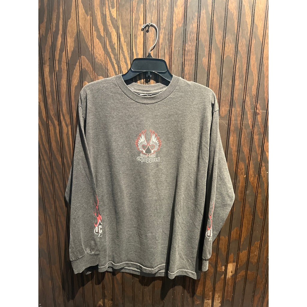 West Coast Choppers Long Sleeve Shirt Gray Flame Graphic Biker Y2K Mens L 28x20