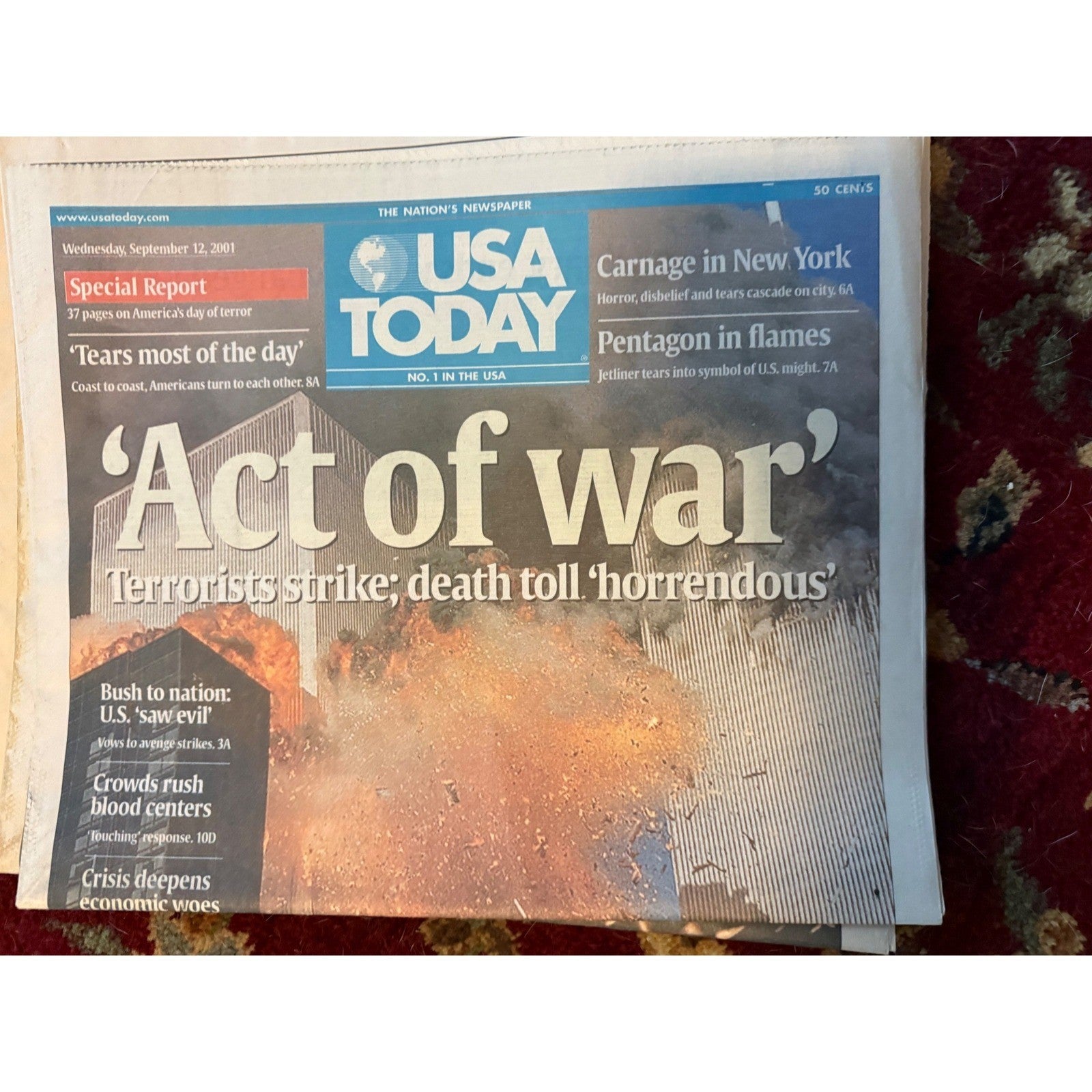 Vintage 2001 9/11 Newspapers USA Today Act of War Gwinnett Daily Post Lot of 3