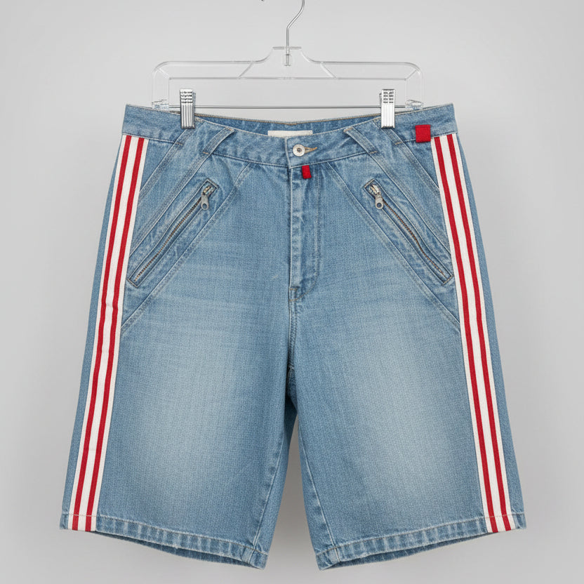 Marithe Francois Girbaud Mens 32 Blue Denim Shorts Red Side Stripe Vintage Y2K
