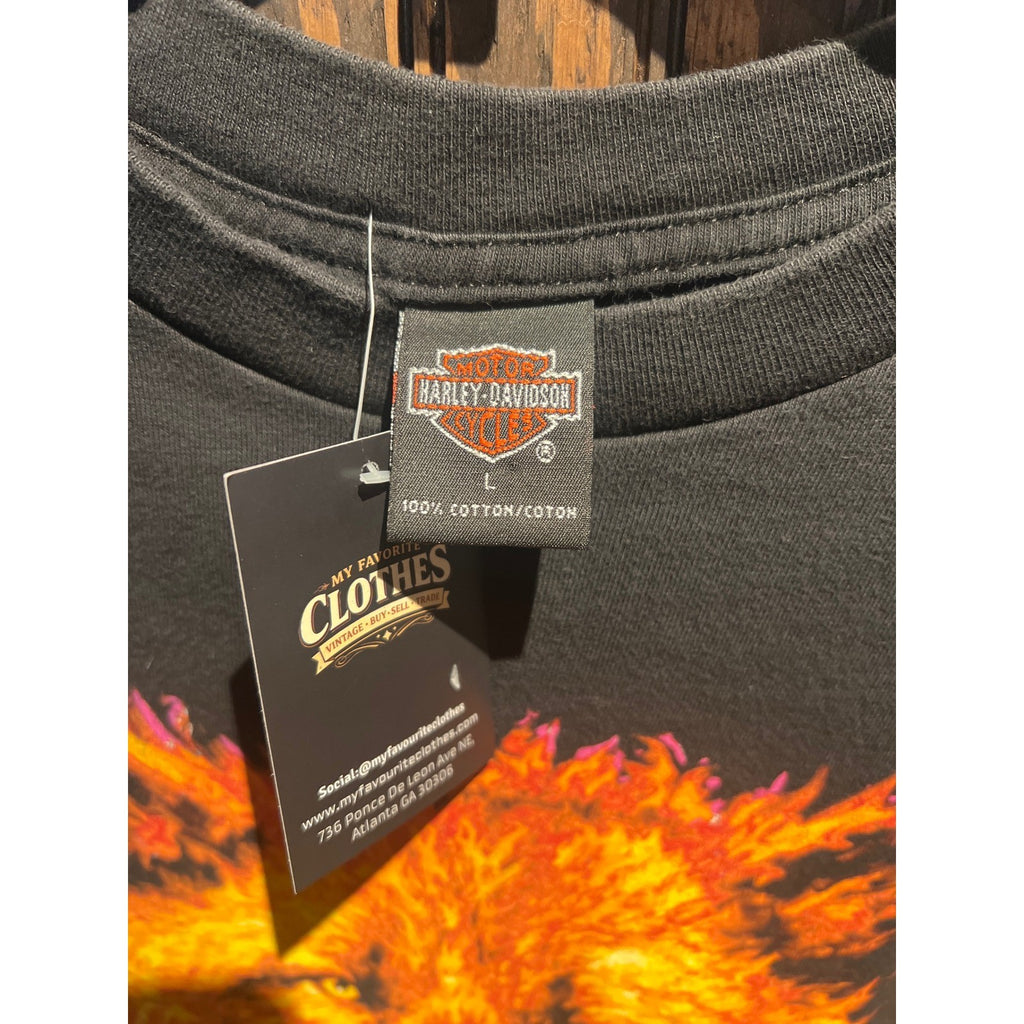 Harley Davidson Fire Wolf Graphic T-Shirt Mens Large Black Missoula Montana Tee