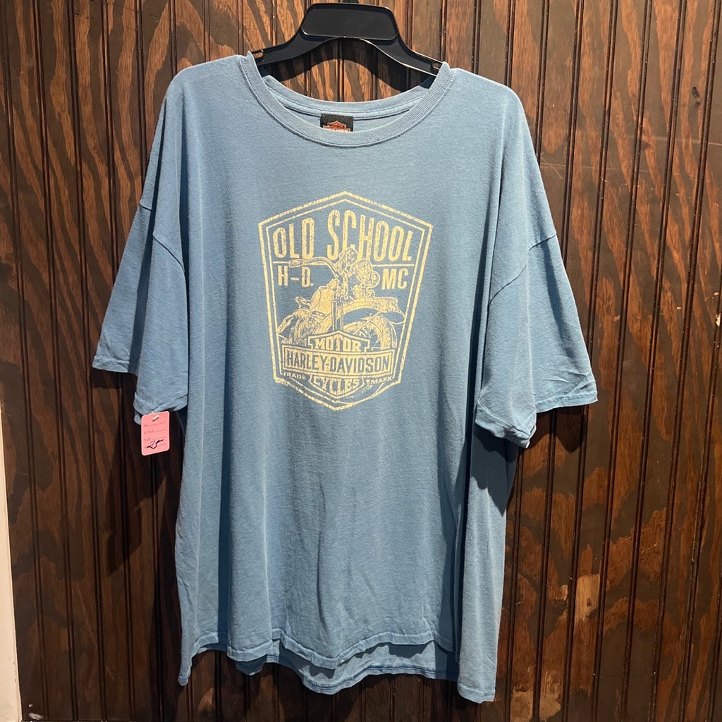 Harley Davidson Old School H-D MC Graphic T-Shirt Blue Mens 2XL 30x25