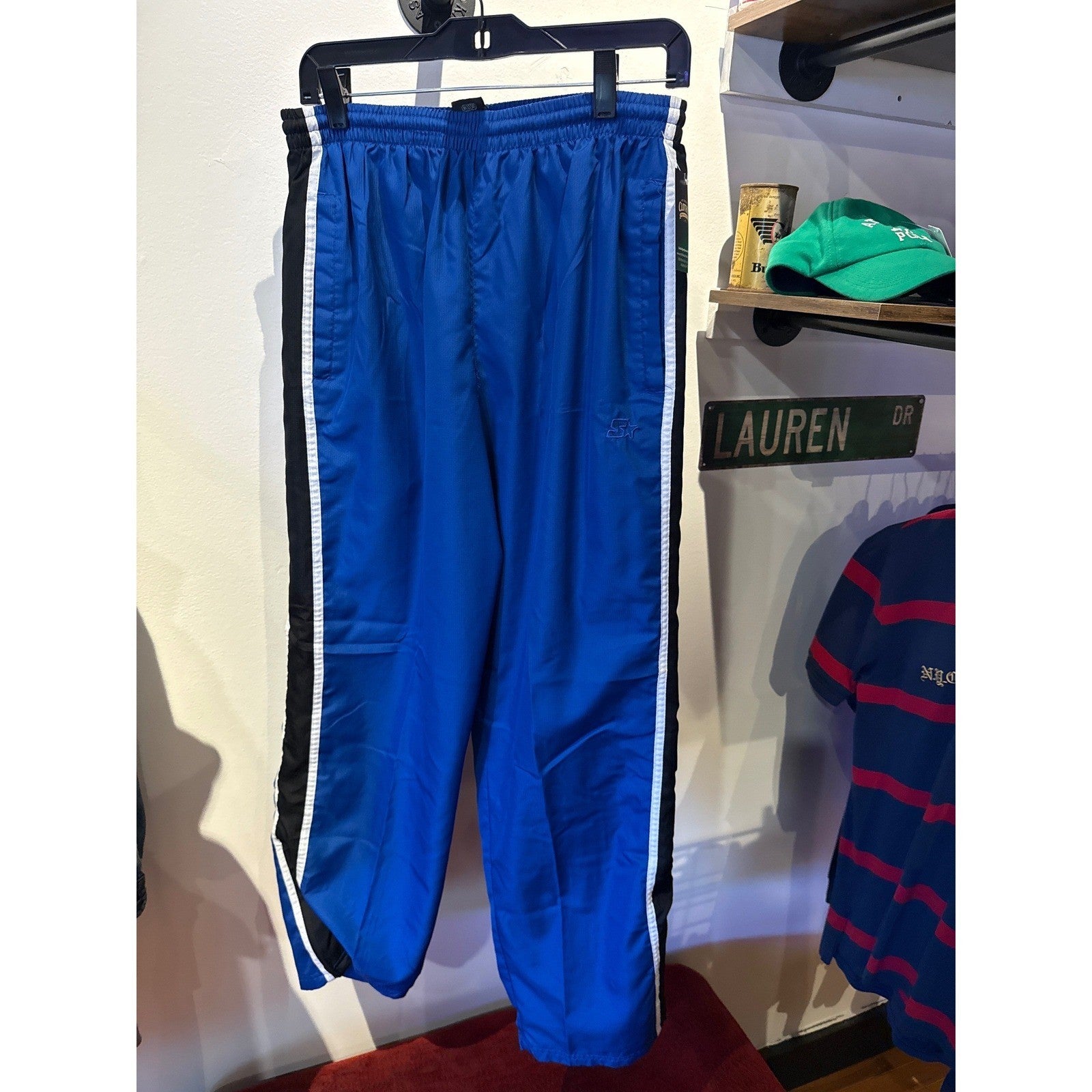 Starter Vintage Track Pants Mens Blue Black White Side Stripe Athletic XL
