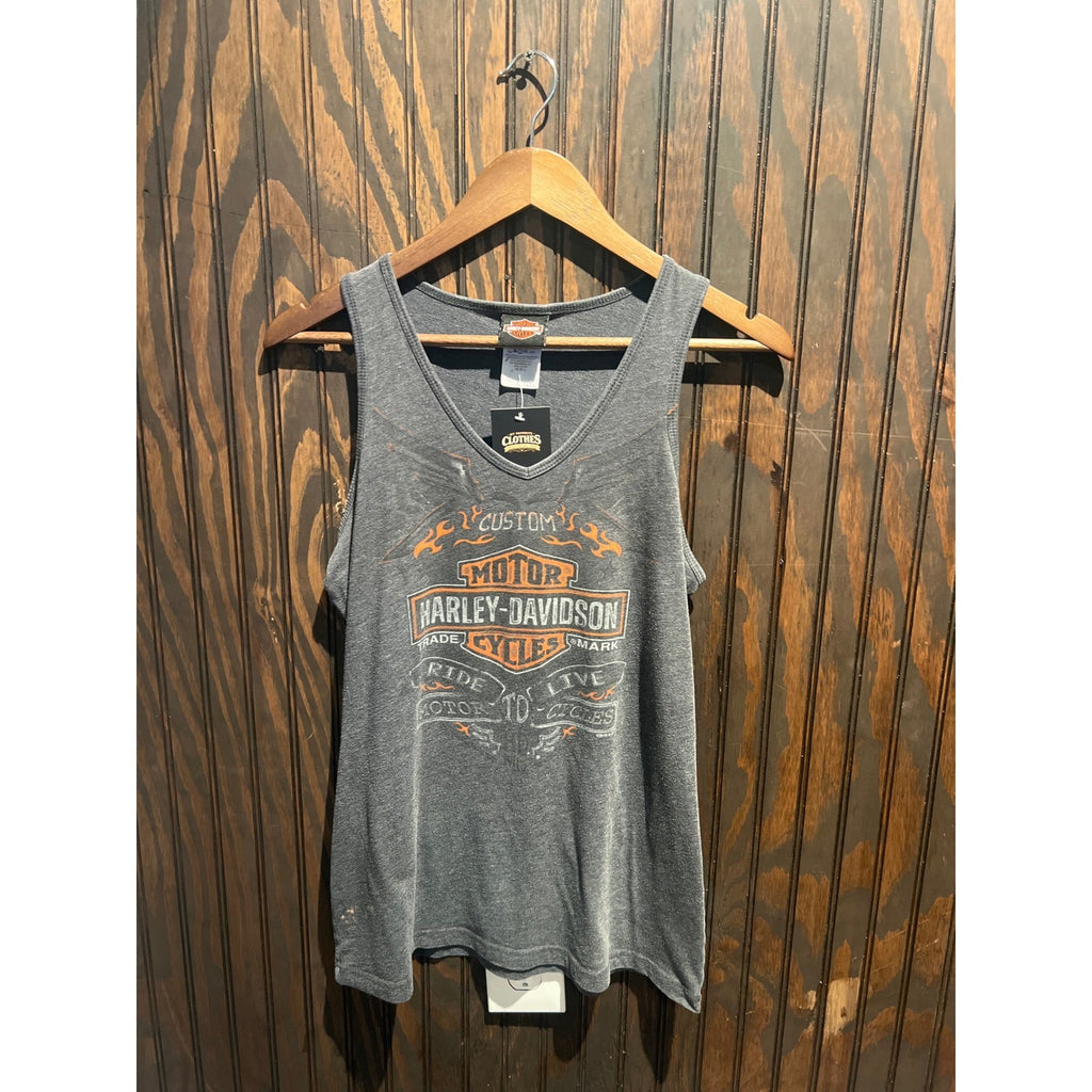 Harley-Davidson Custom Motor Cycles Graphic Tank Top Charcoal Gray Mens Small