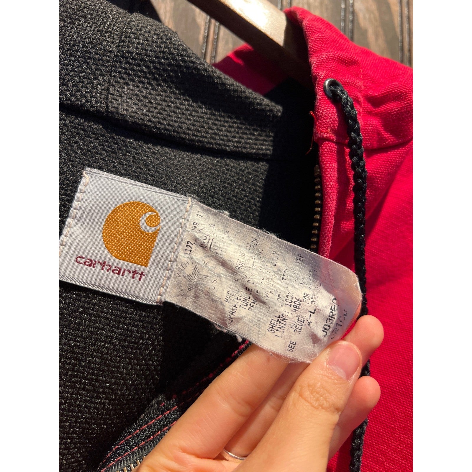 Carhartt Red Duck Canvas Thermal Lined Active Jacket Hooded Workwear XL 26x28
