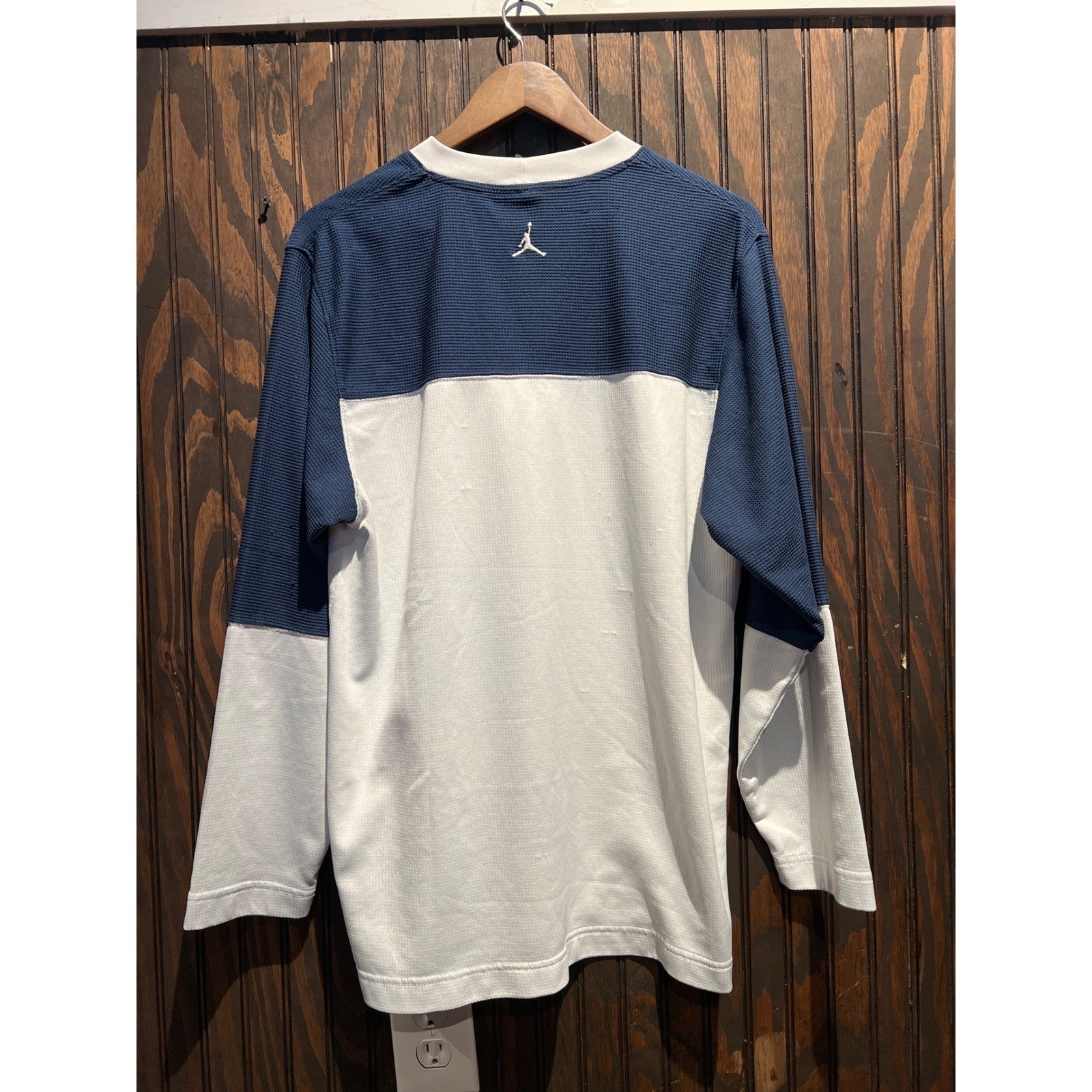 Jordan Brand Waffle Knit Thermal Long Sleeve Shirt Navy Blue White Colorblock