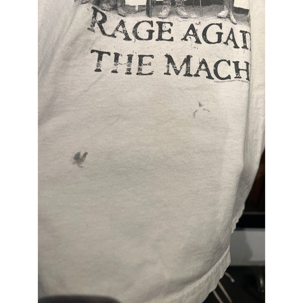 Vintage Rage Against The Machine Red Star Graphic T-Shirt Distressed White XL