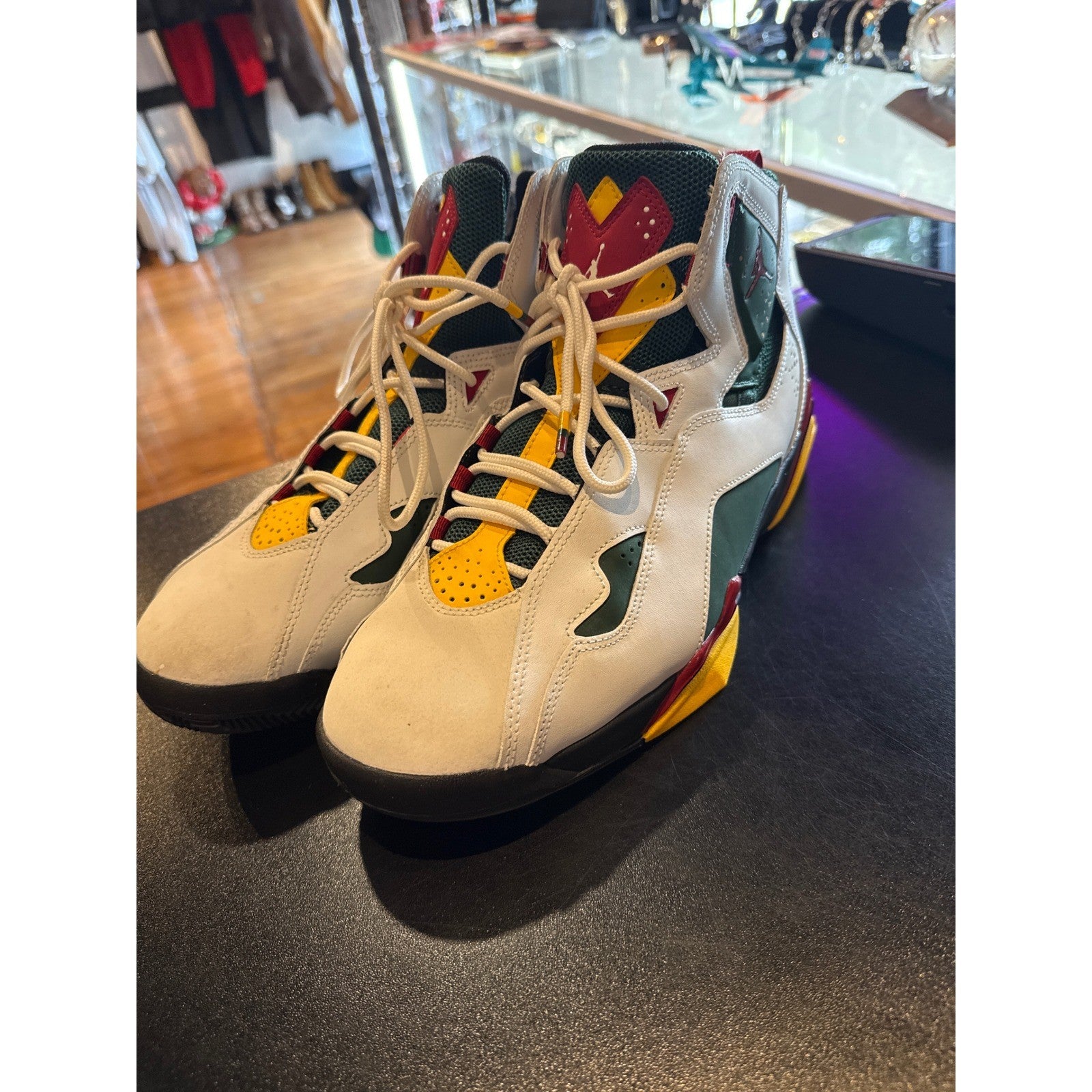 Jordan True Flight Mens Basketball Shoes White Red Yellow Green High Top Sneaker
