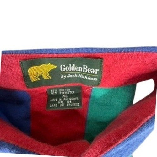Golden Bear Jack Nicklaus Vintage Vertical Stripe Polo Shirt Mens XL Blue Red