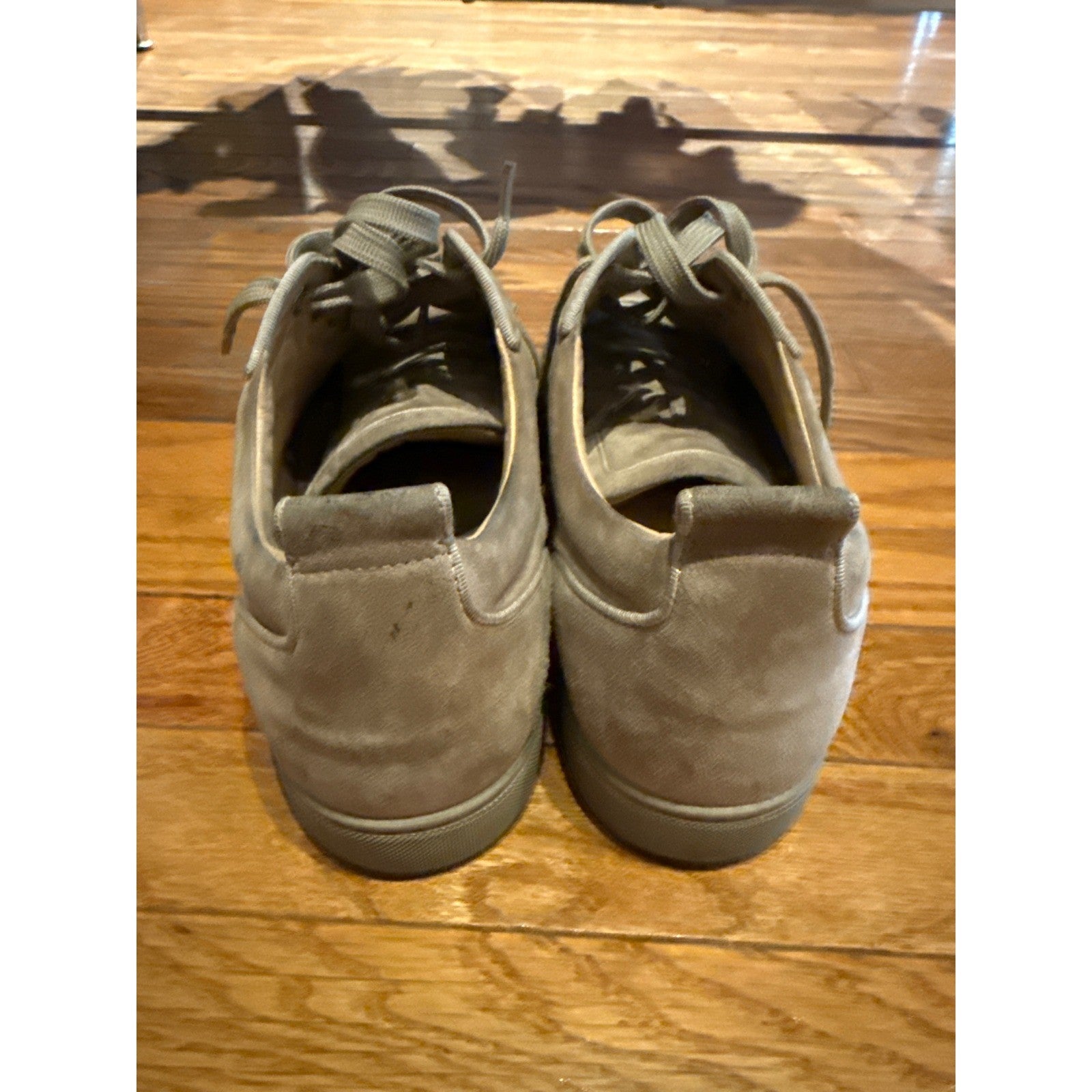 Christian Louboutin Louis Junior Spikes Taupe Suede Low Top Sneakers Mens 46