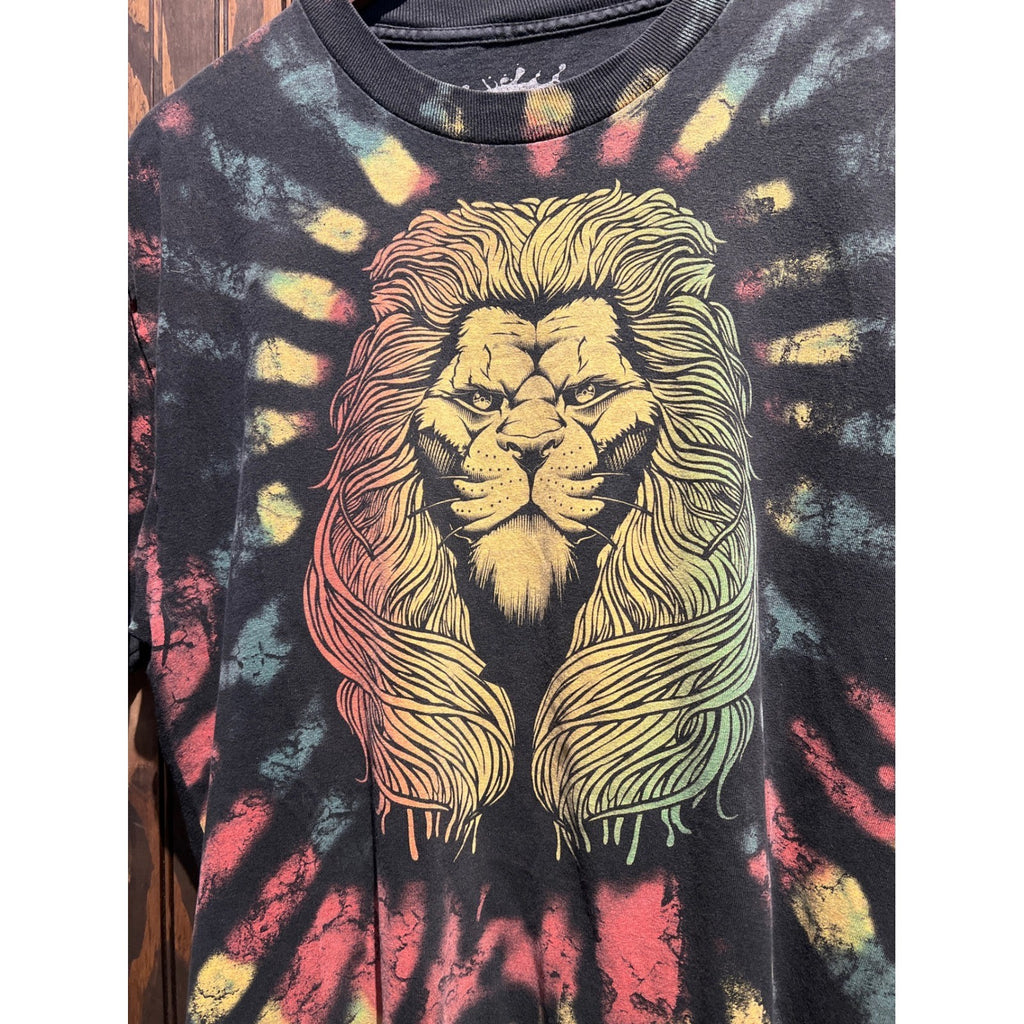 DOM It's About The Art Lion Graphic Tie Dye T-Shirt Mens Large Rasta Colors