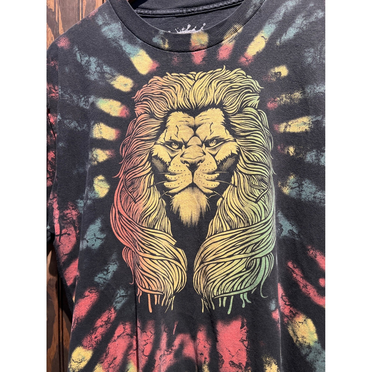 DOM It's About The Art Lion Graphic Tie Dye T-Shirt Mens Large Rasta Colors