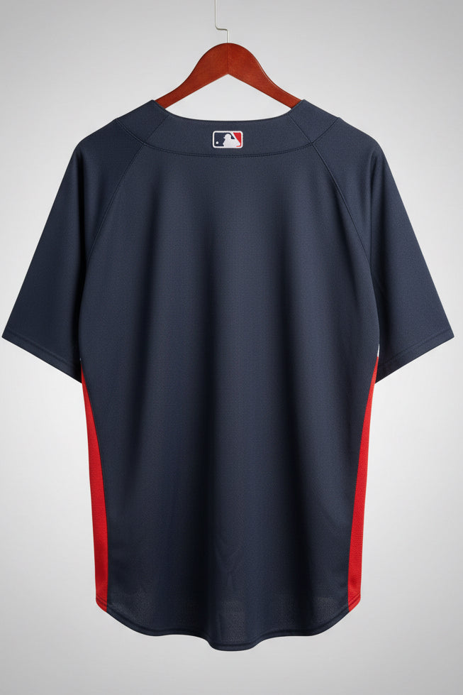 Majestic Atlanta Braves MLB Jersey Navy Blue Henley Short Sleeve Mens Large