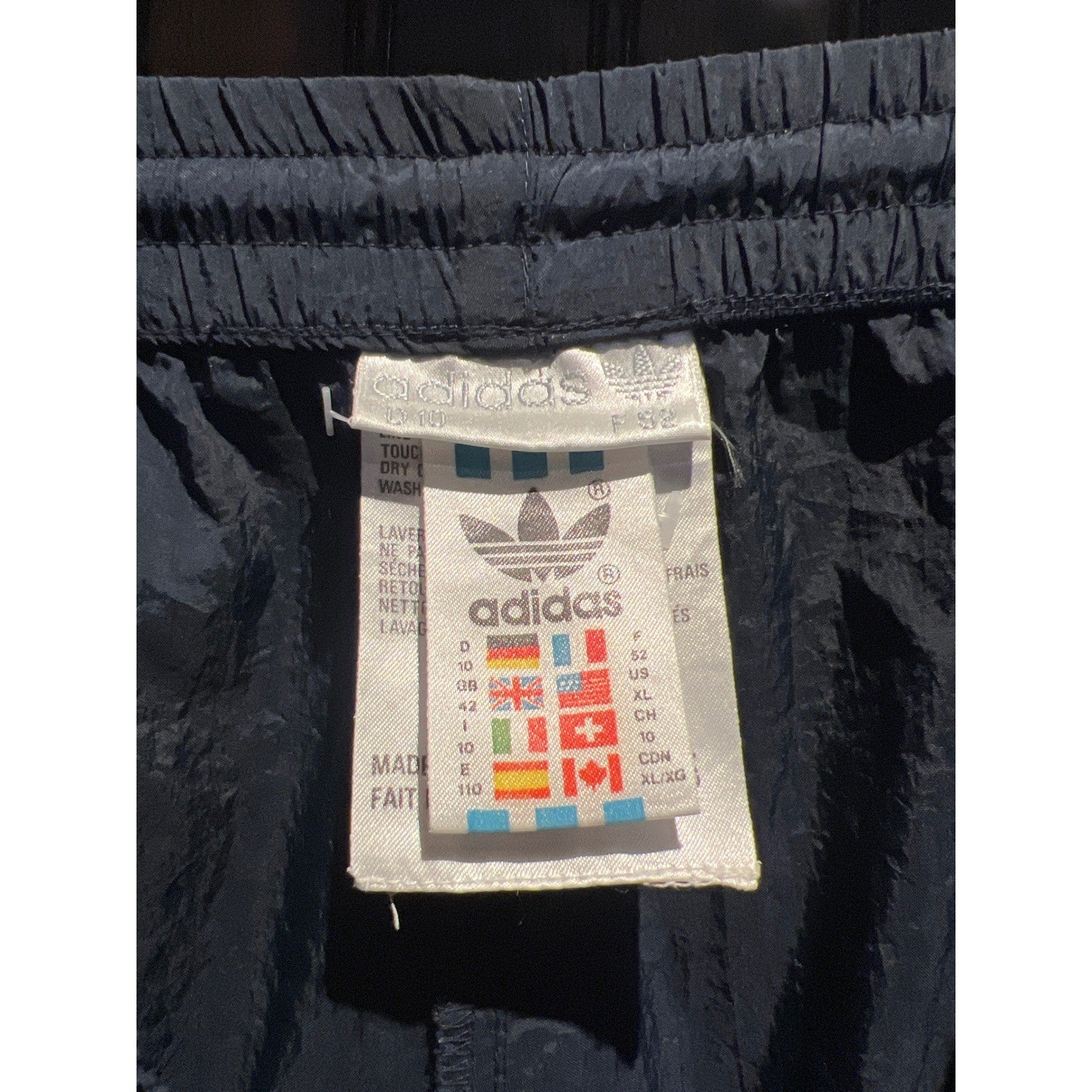 Adidas Mens Navy Blue Nylon Windbreaker Track Pants Joggers Vintage Style XL