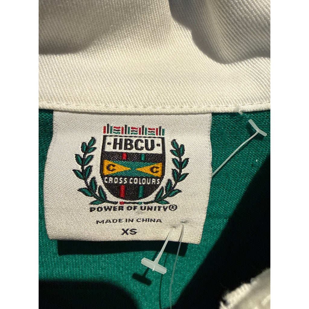 Cross Colours HBCU Rugby Shirt Green Black Yellow Colorblock Long Sleeve XL
