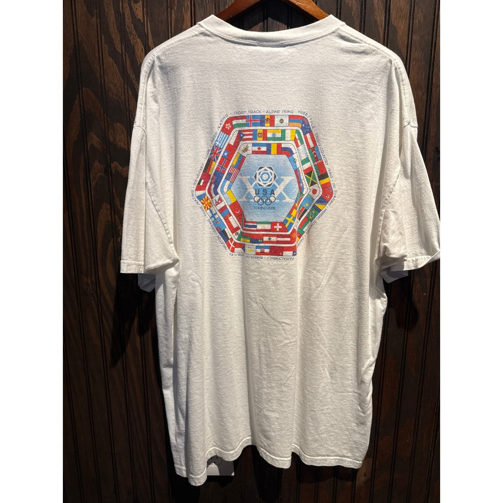 Vintage USA Olympics Torino 2006 T-Shirt Mens XL White Graphic Short Sleeve Tee