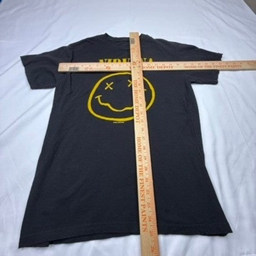 Nirvana Smiley Face T Shirt Black Yellow Band Music Concert Tee