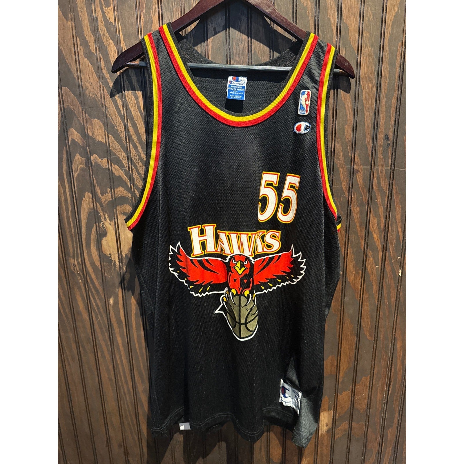 Vintage Champion Atlanta Hawks Dikembe Mutombo 55 NBA Jersey Black Mens XL 90s