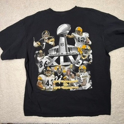 Super Bowl XLV Steelers vs Packers T Shirt Mens 2XL Black Yazbek NFL Football