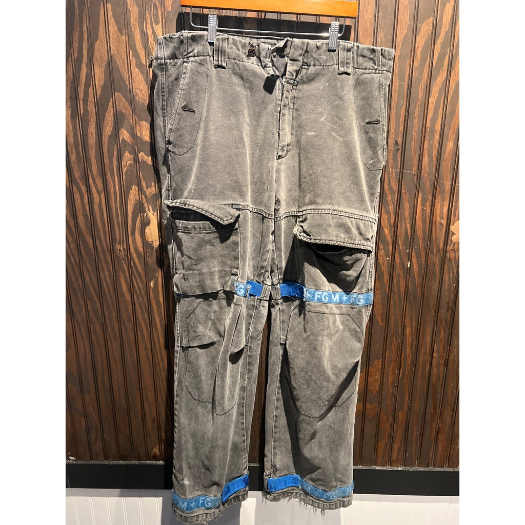 FGM Distressed Grey Cargo Pants Blue Tape Detail 39x32 Streetwear Utility