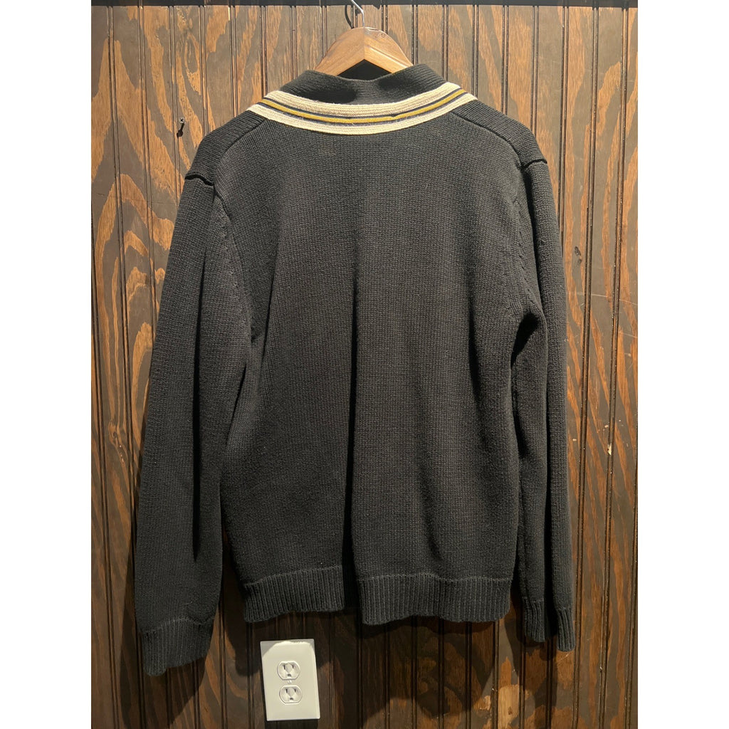 Gucci Mens Black Cotton Knit Bee Applique Striped Trim Cardigan Sweater Italy
