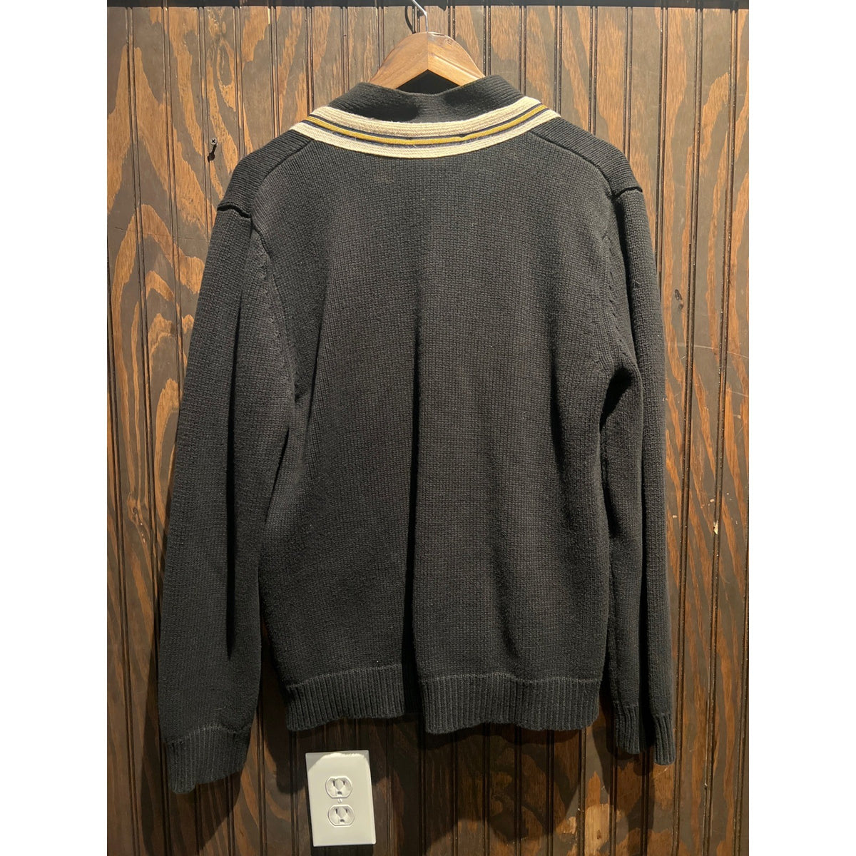 Gucci Mens Black Cotton Knit Bee Applique Striped Trim Cardigan Sweater Italy