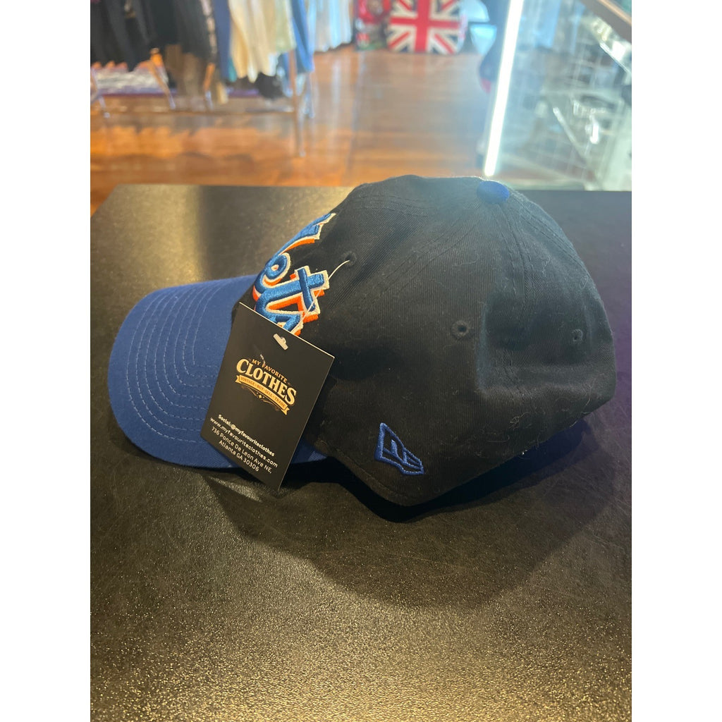 New Era New York Mets Hat Black Blue Embroidered Script Logo Adjustable MLB Cap