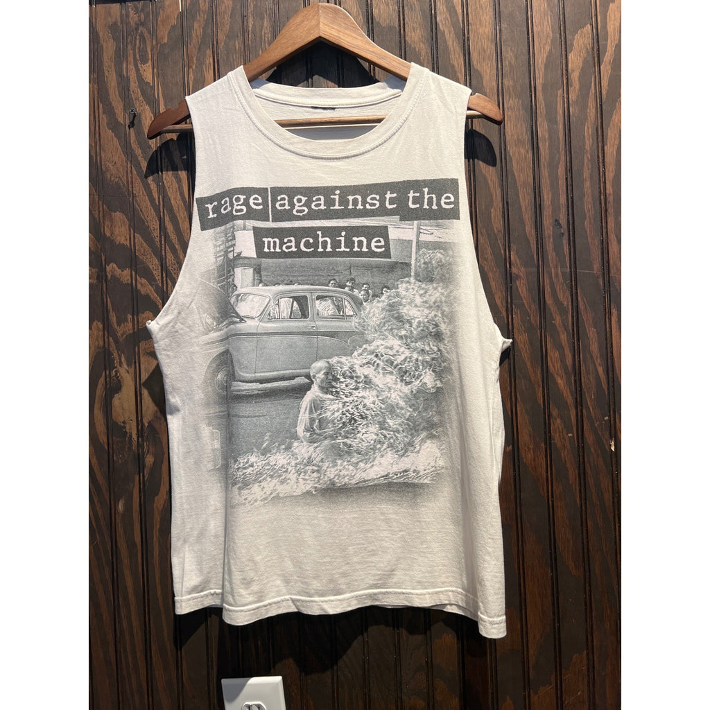 Vintage Rage Against the Machine RATM Self Titled Album Art Muscle Tee White