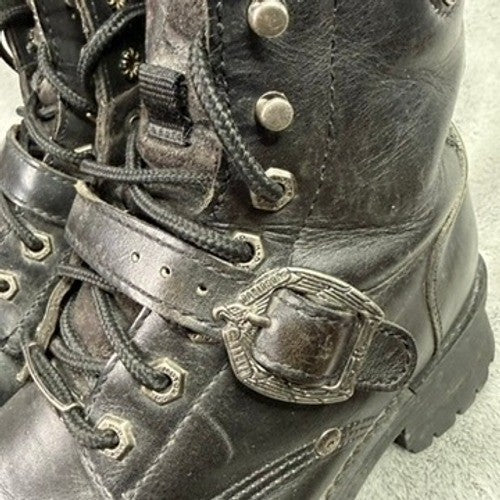 Harley Davidson Mens Black Leather Buckle Strap Motorcycle Boots Size 8 1/2