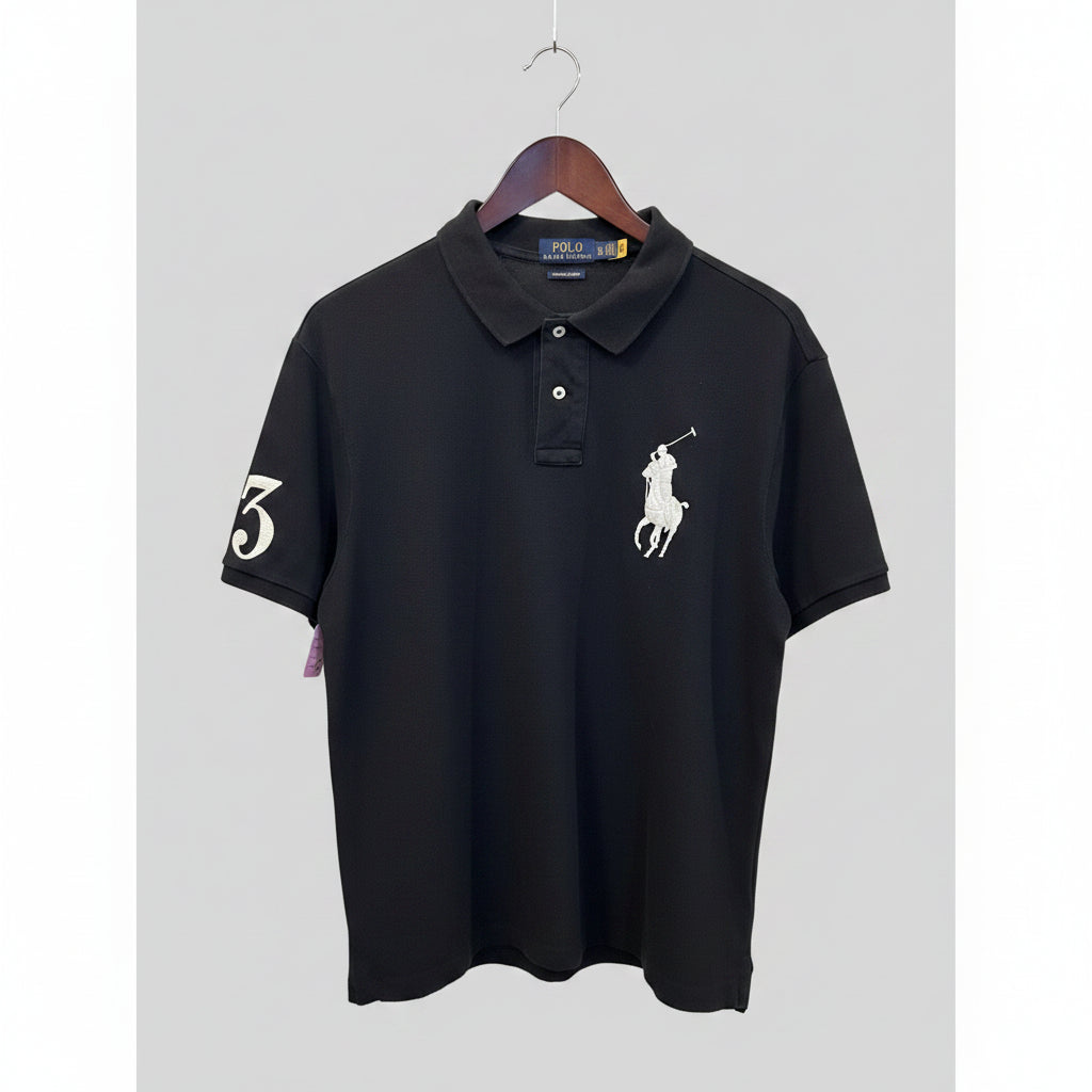Polo Ralph Lauren Mens XL Black Custom Slim Fit Big Pony Short Sleeve Polo Shirt