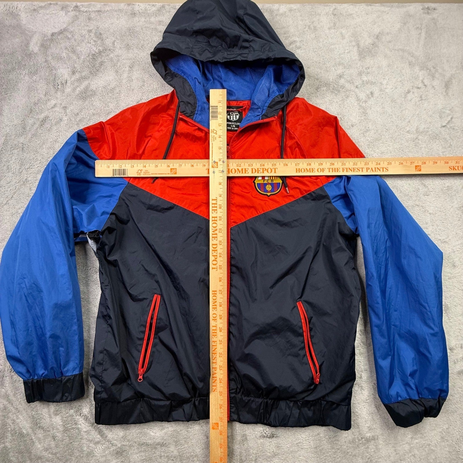 FC Barcelona Windbreaker Jacket Blue Red Black Hooded Soccer Fan Gear L G