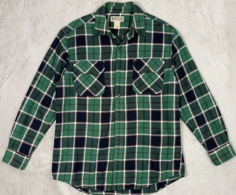 Duluth Trading Co Mens Plaid Flannel Long Sleeve Button Up Shirt Green Navy M