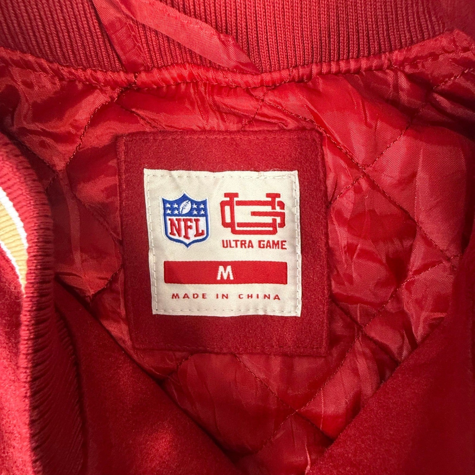 Ultra Game NFL San Francisco 49ers Varsity Jacket Red White Mens Medium