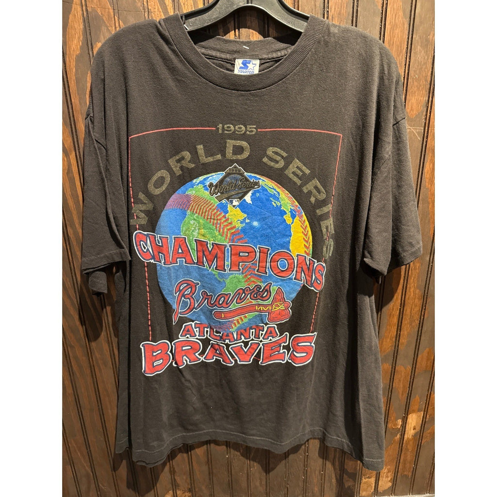 Vintage 1995 Atlanta Braves World Series Champions Starter TShirt Black XL 24x29