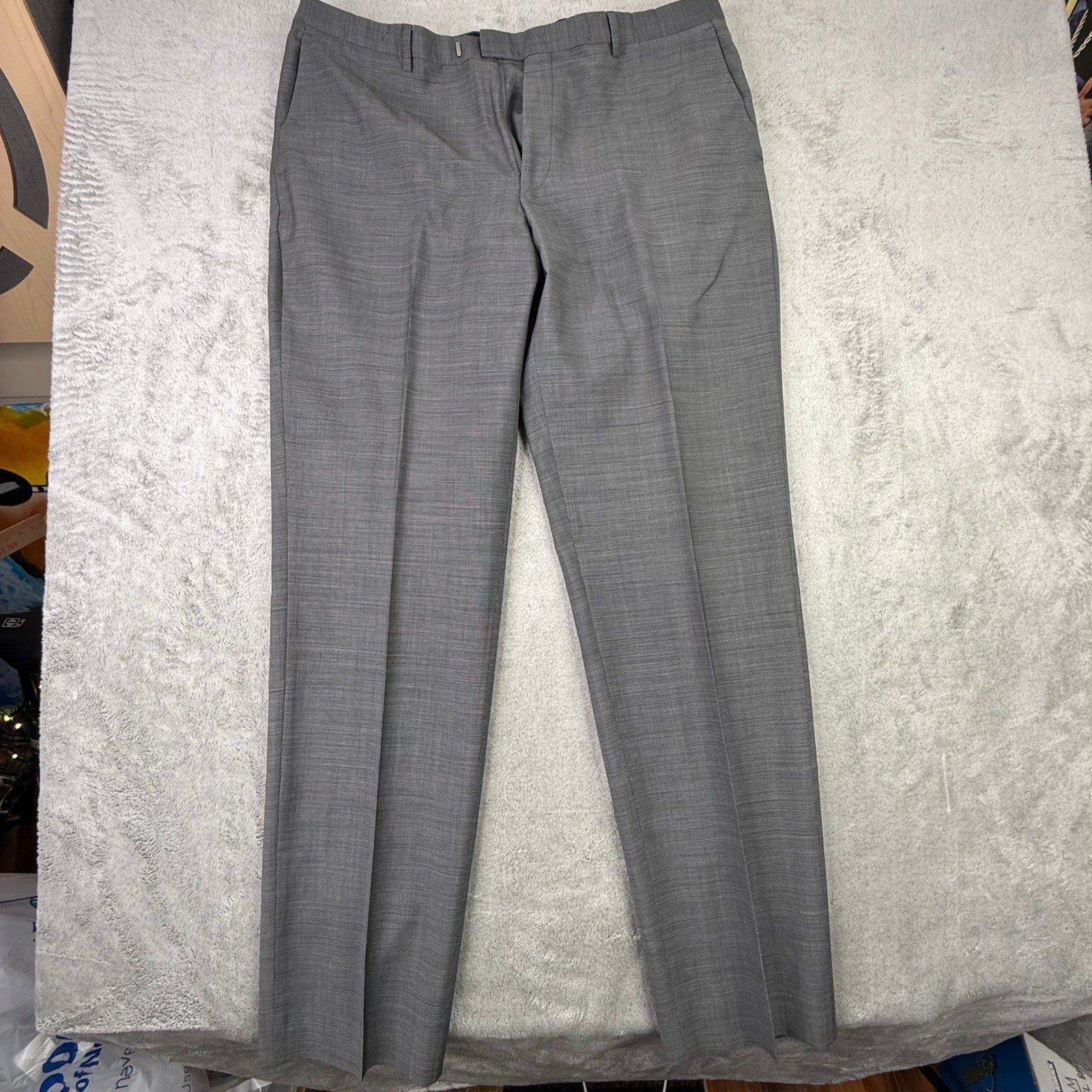 Hugo Boss Mens Grey Textured Two Button Wool Blend Suit Blazer Trousers Set
