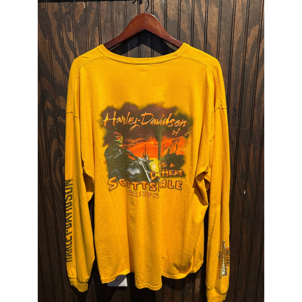 Harley-Davidson Mens Yellow Long Sleeve Genuine Graphic T-Shirt 2XL Relaxed Fit