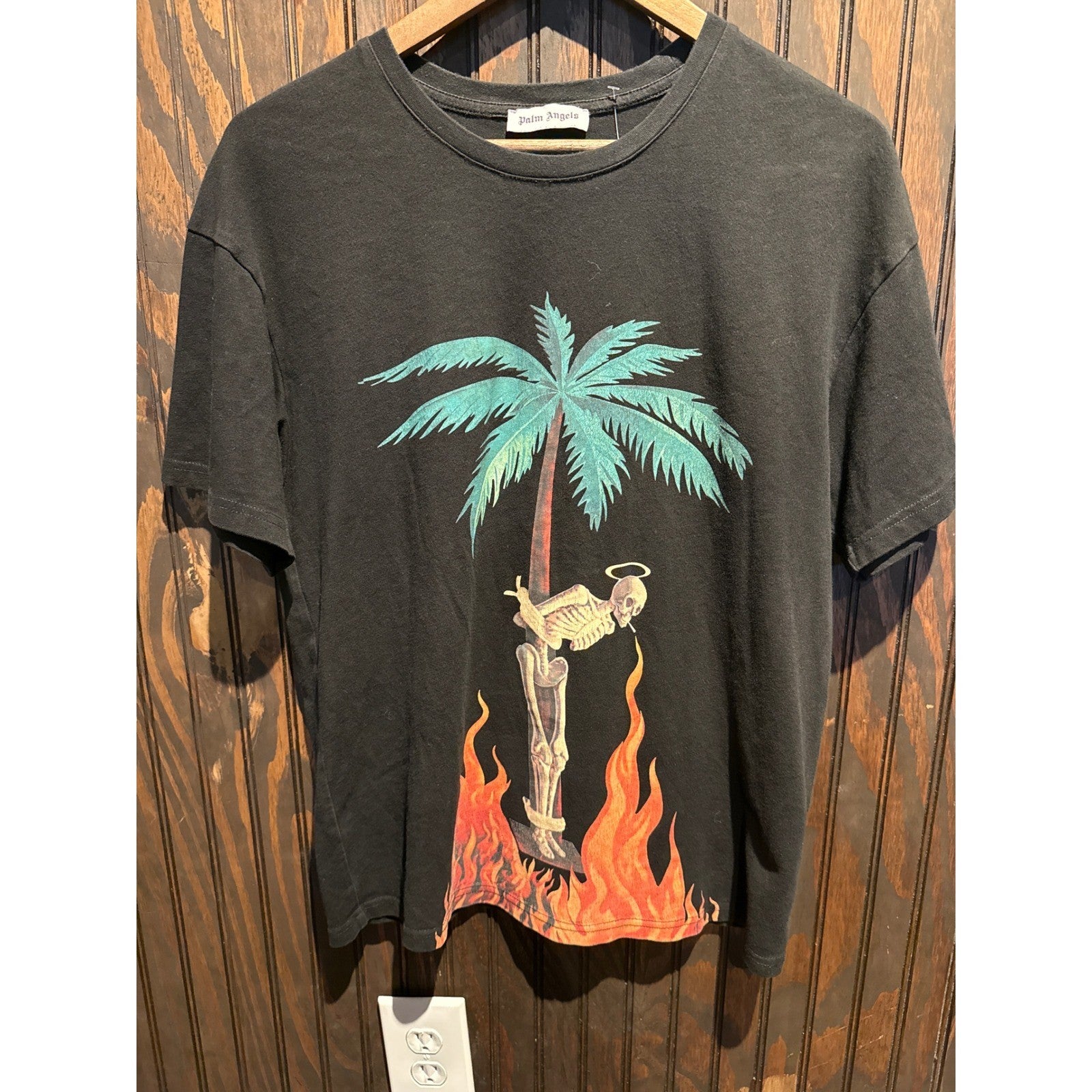 Palm Angels Burning Skeleton Palm Tree Graphic T-Shirt Black Mens Size Medium