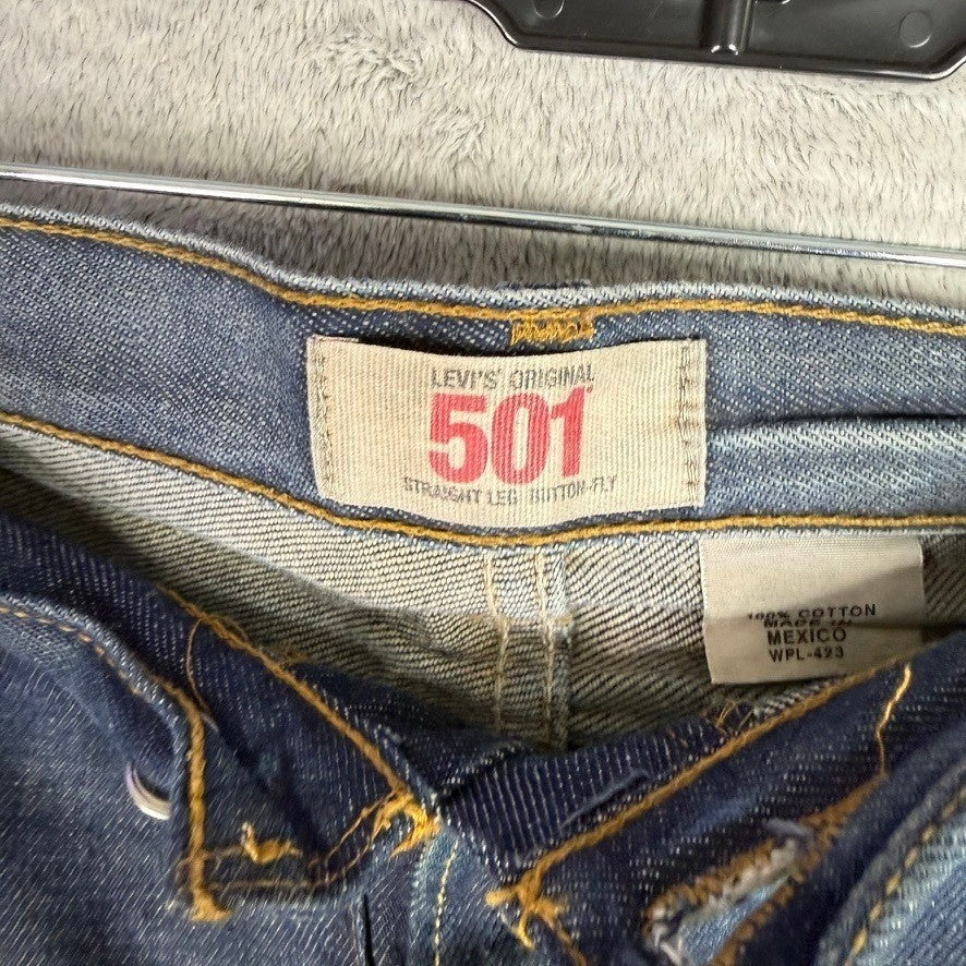 Levi Strauss 501 Jeans Mens 44x32 Dark Wash Straight Leg Button Fly Denim