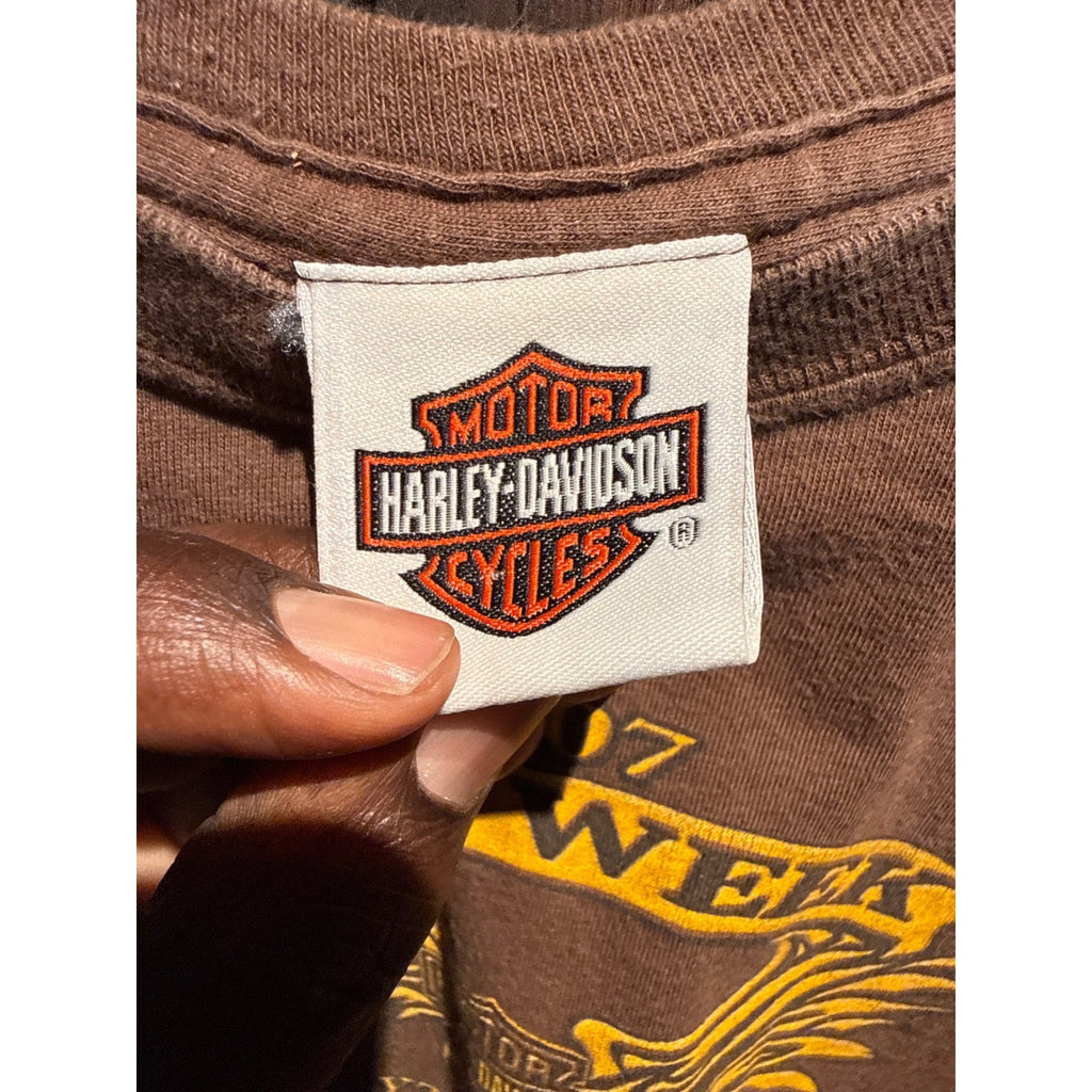 Harley Davidson T Shirt Mens L 2007 Daytona Bike Week Brown Graphic Tee Vintage