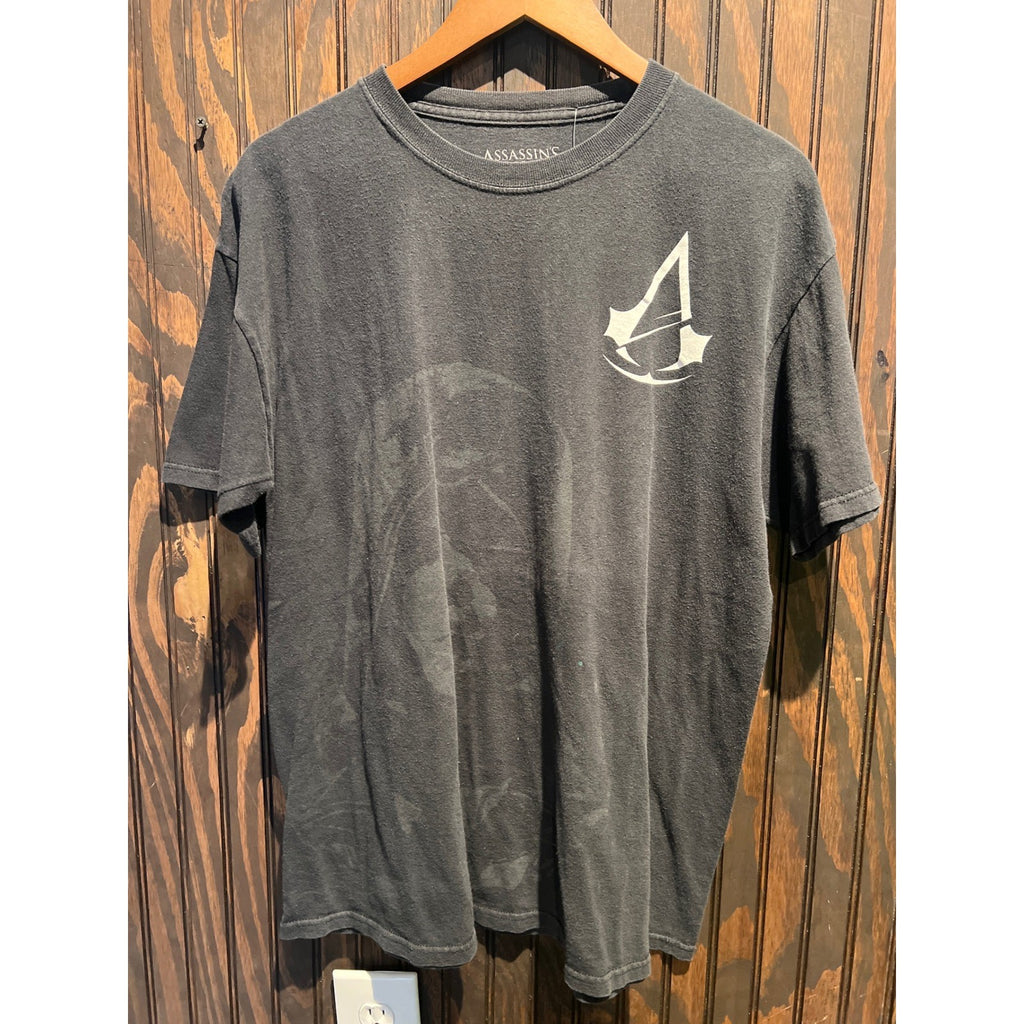 Assassins Creed Faded Black Graphic T-Shirt Gaming Streetwear Tee 20x13