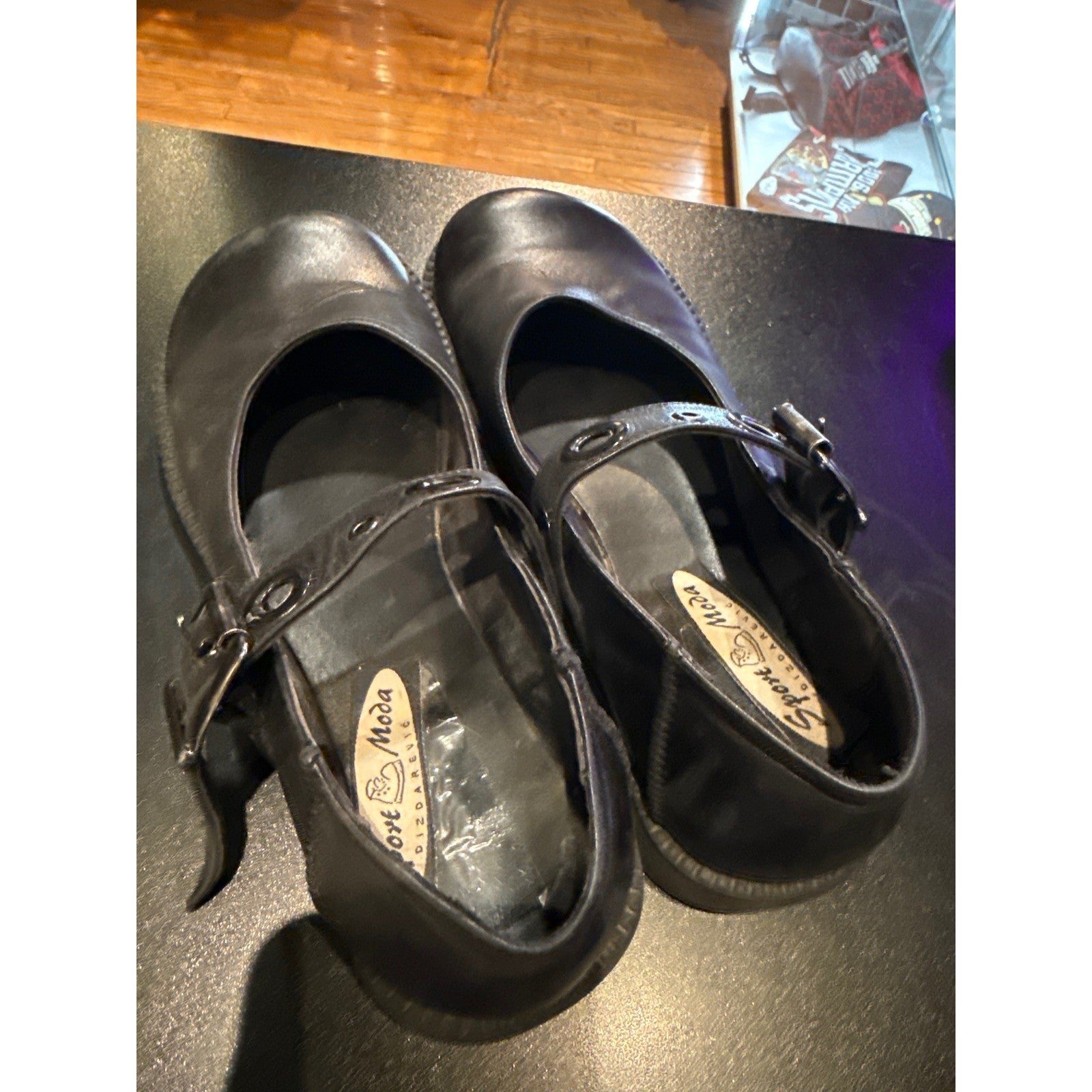 Sport Moda Black Leather Grommet Strap Mary Jane Shoes EU 38 Yugoslavia Vintage