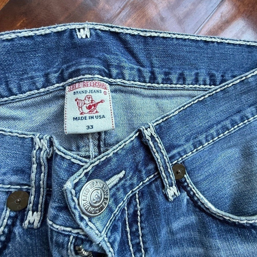 True Religion Joey Super T Flare Jeans Mens 33 Medium Wash Blue Made in USA