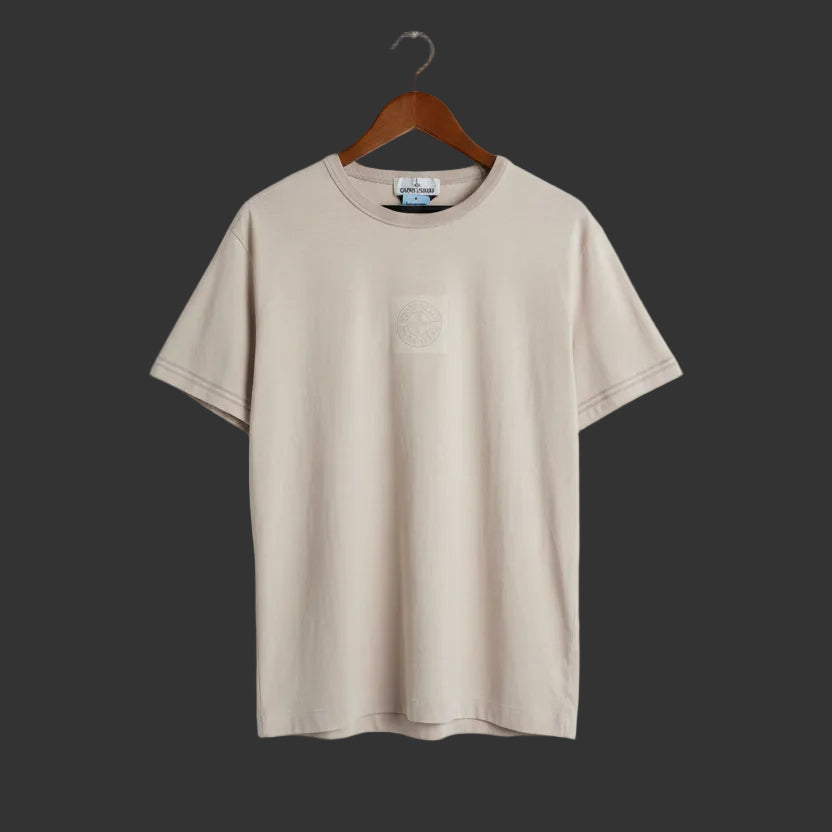 Stone Island Mens XL Tonal Compass Logo T-Shirt Beige Short Sleeve Crew Neck