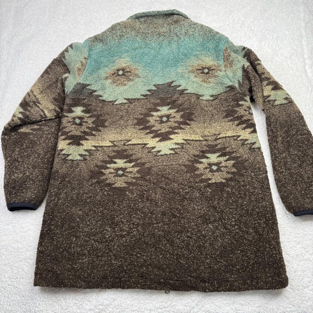 Cabalas Womens Fleece Jacket Southwest Aztec Print Full Zip Brown XL TG