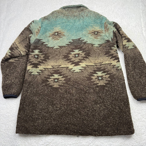 Cabalas Womens Fleece Jacket Southwest Aztec Print Full Zip Brown XL TG