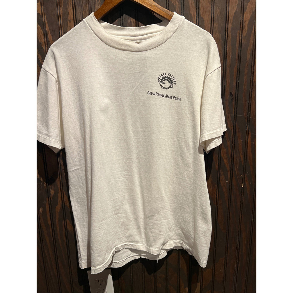 Vintage Peace Factory Gods People Make Peace Graphic T-Shirt Cream XL 22x27