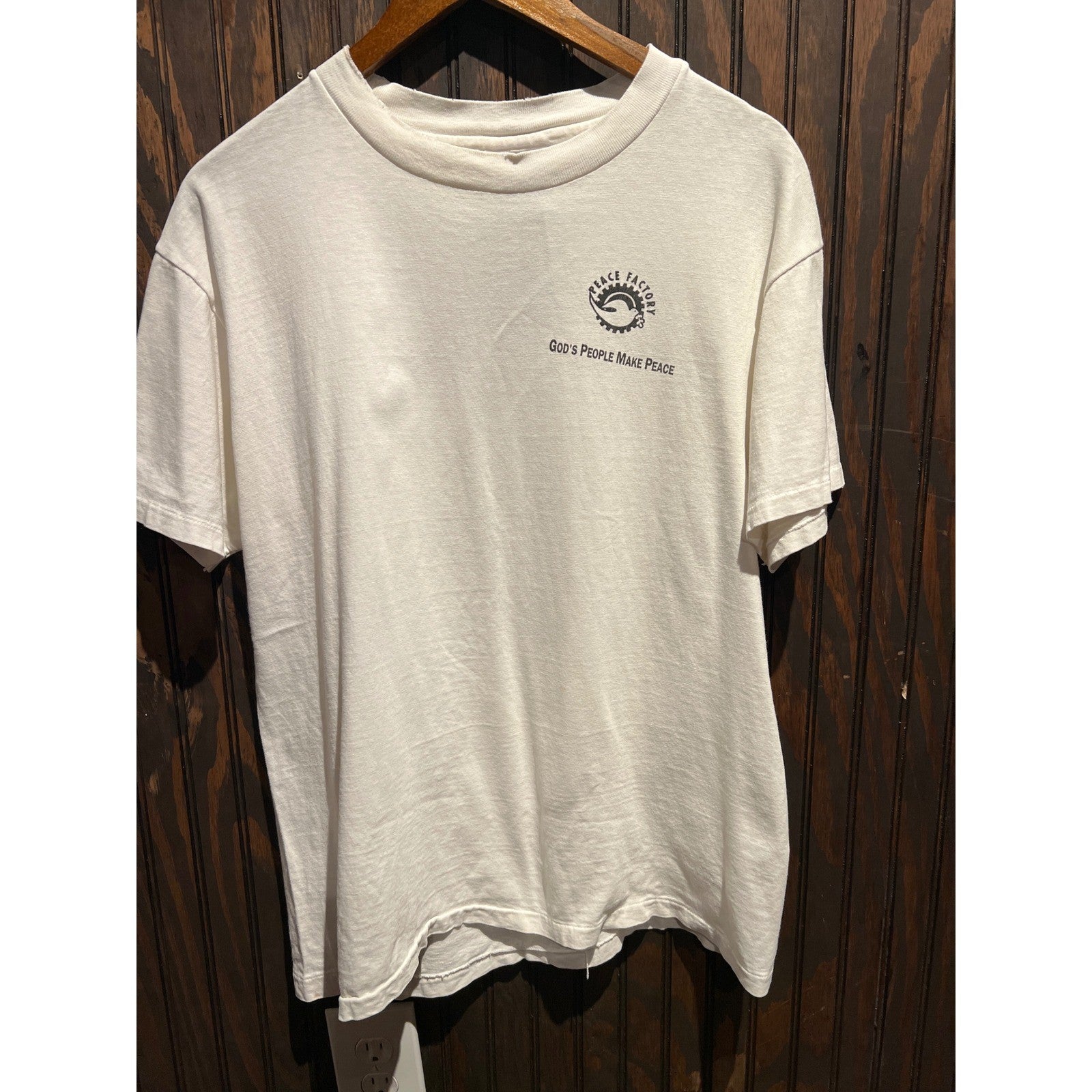 Vintage Peace Factory Gods People Make Peace Graphic T-Shirt Cream XL 22x27