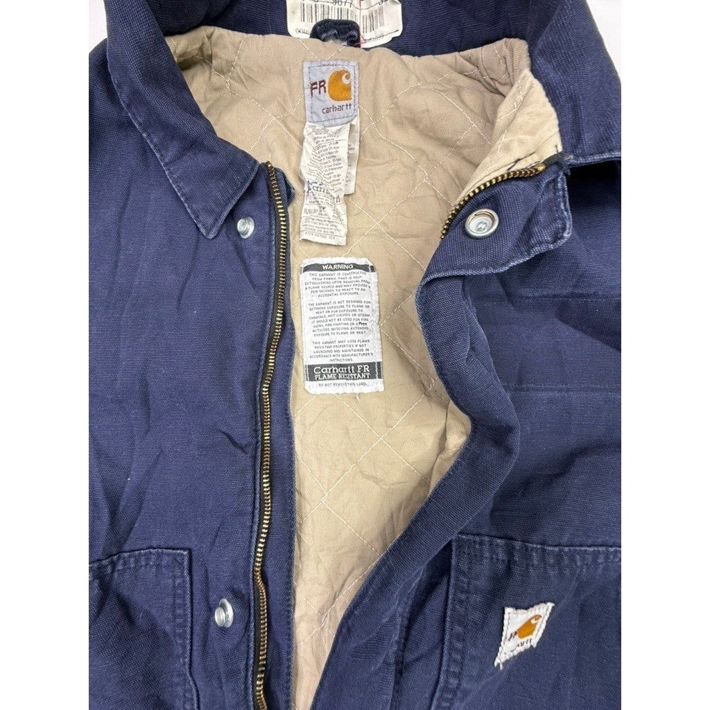 Carhartt FR Flame Resistant Work Jacket Navy Blue Quilted Lined Mens Size 44