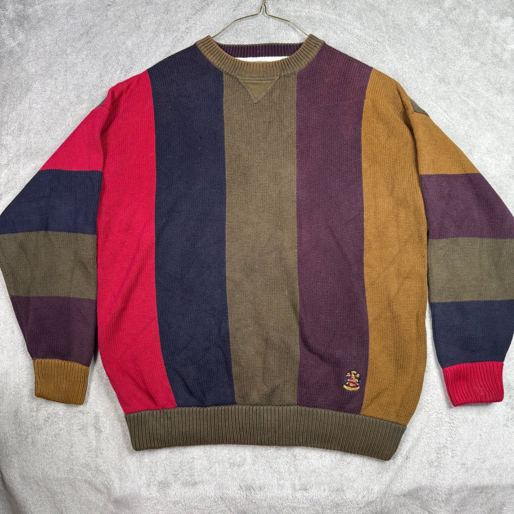 WOODS GRAY Mens Colorblock Striped Crewneck Sweater Size L 100 Percent Cotton