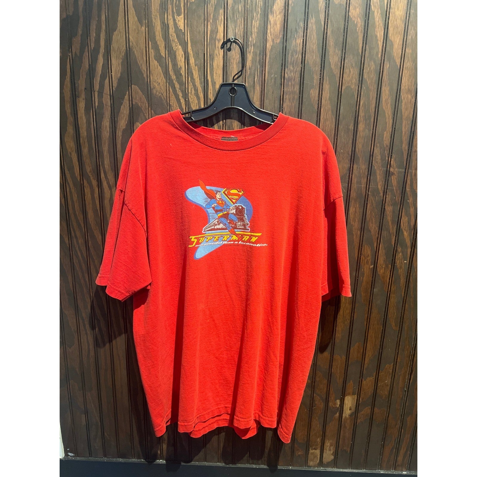 Vintage Superman Graphic Tee Red Mens XL 90s DC Comics Locomotive USA Made